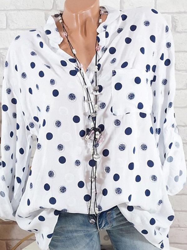 Daily Plus Size Dot Print Blouse Loose Lapel Tops For Women